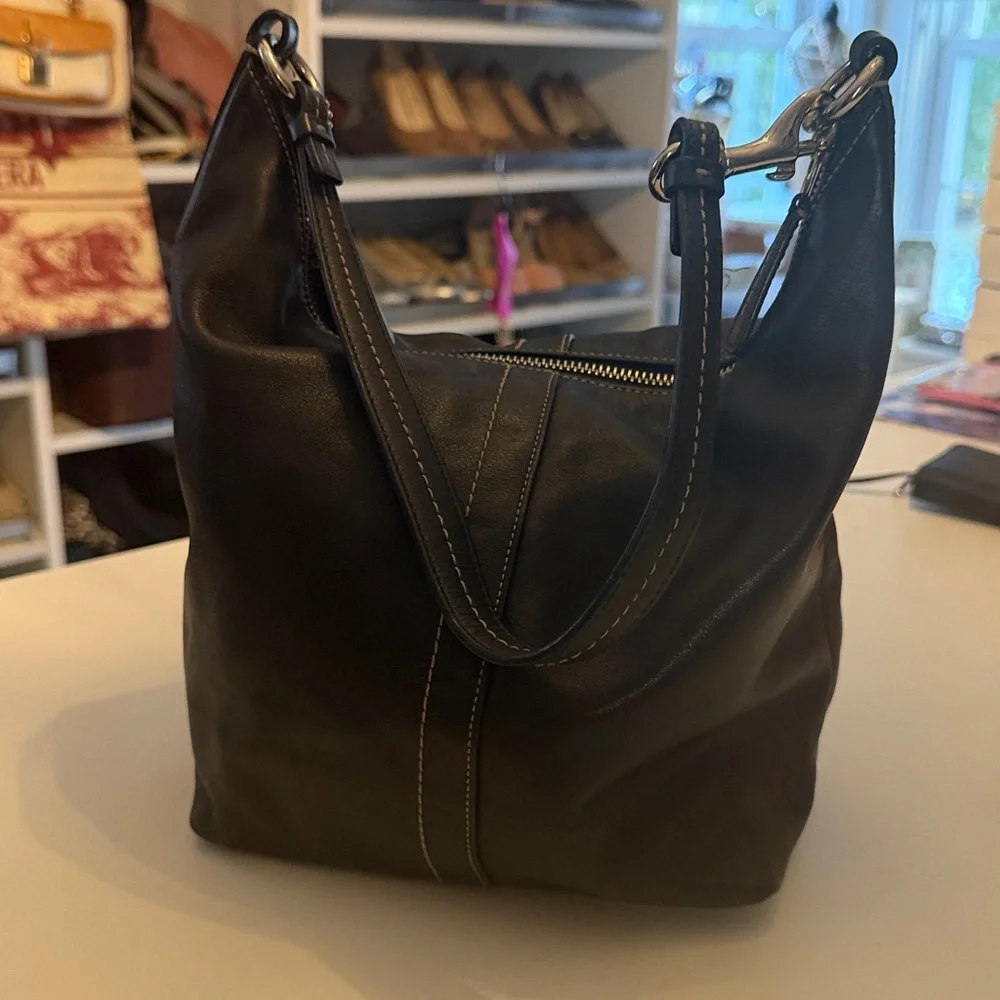 Coach Dark Brown Leather Hobo Shoulder Bag